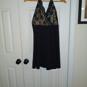 Francesca’s Black Lace Halter Mini Dress - Size L - Nude Lining & Back Zip